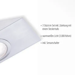 Underskabsbelysning ^ JUST LIGHT. GmbH LED underskabslampe Theo, firkantet, sæt med 3 stk