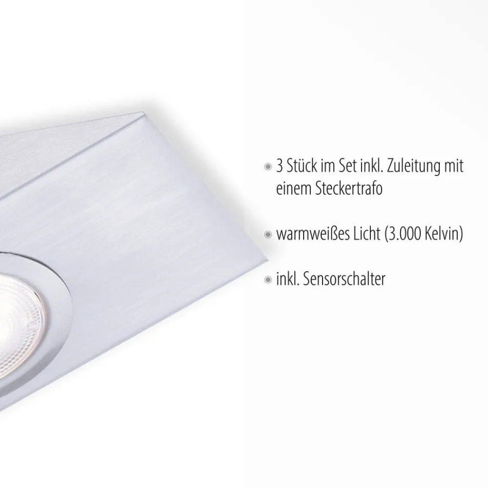 Underskabsbelysning ^ JUST LIGHT. GmbH LED underskabslampe Theo, firkantet, sæt med 3 stk