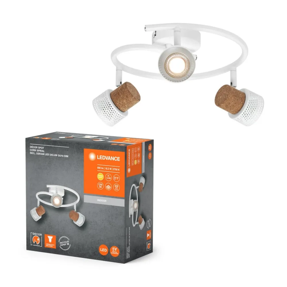 Loftlamper|Loftlamper ^ LEDVANCE LED loftspot Cork, GU10, 3-lys, spiral, hvid