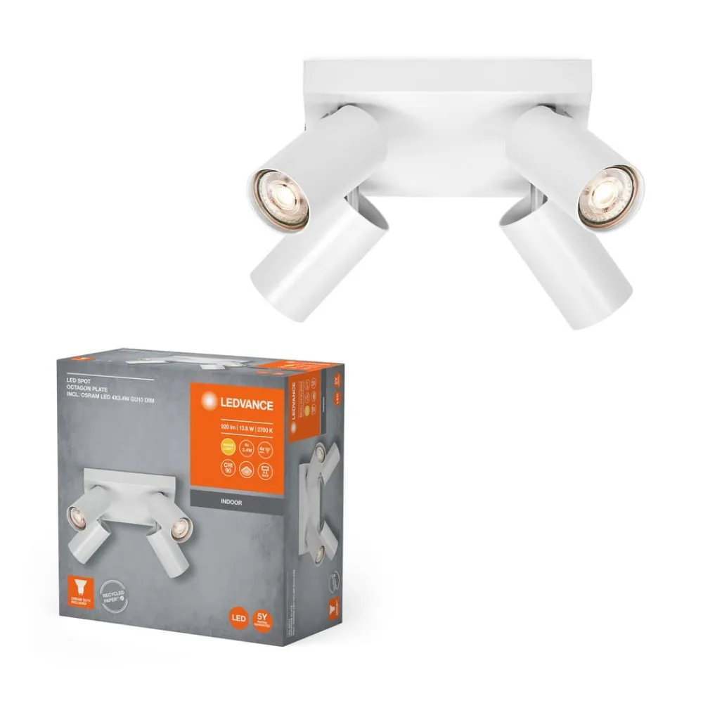 Loftlamper|Spotlights ^ LEDVANCE Octagon LED-spot, dæmpbar, 4-lys, firkantet, hvid