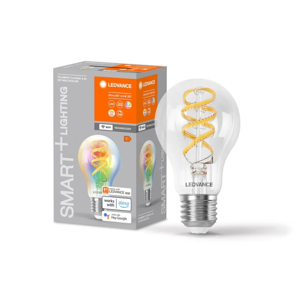 LEDVANCE SMART+ Dæmpbar Led-Pære|Filament Pære > WiFi E27 4,8W Classic klar RGB CCT