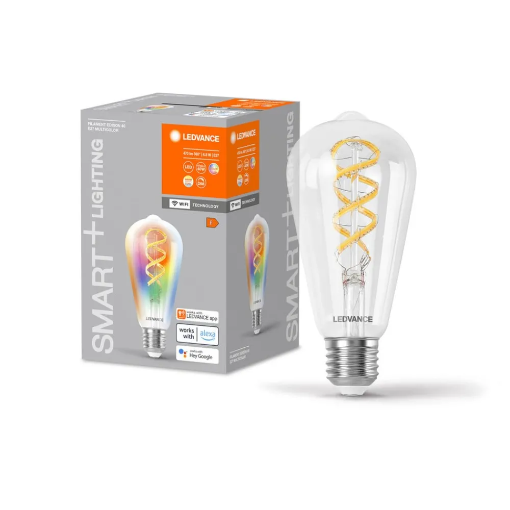 Dæmpbar Led-Pære|Filament Pære ^ LEDVANCE SMART+ WiFi E27 4,8W Edison klar RGB CCT