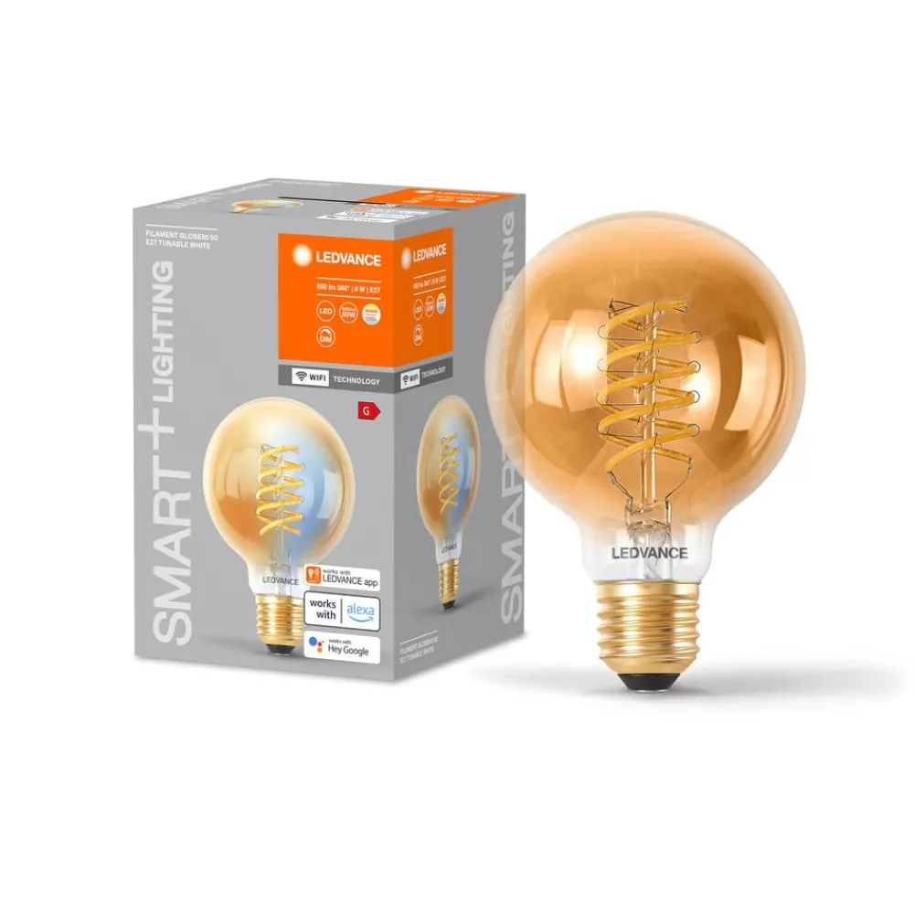 LEDVANCE SMART+ Filament Pære|Smarte Lyskilder > WiFi E27 8W LED G80 guld 822-850