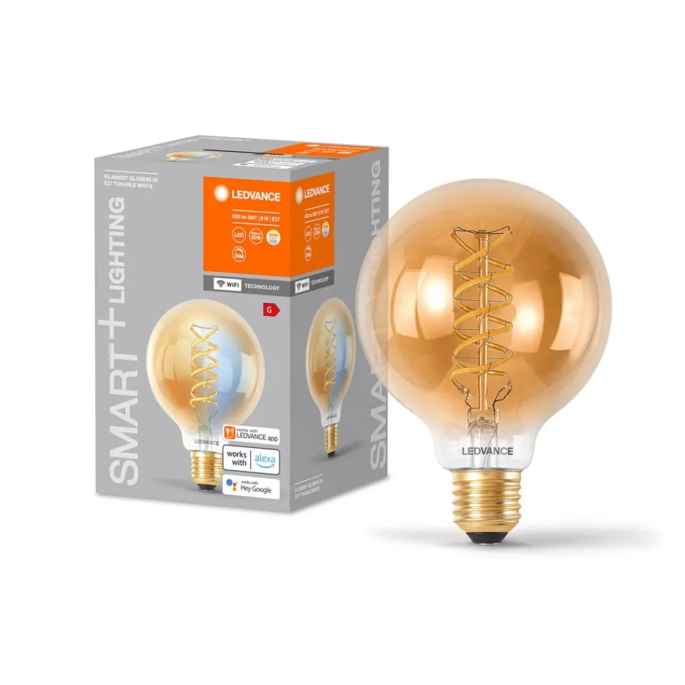 LEDVANCE SMART+ Dæmpbar Led-Pære|Filament Pære > WiFi E27 8W LED G95 guld 822-850