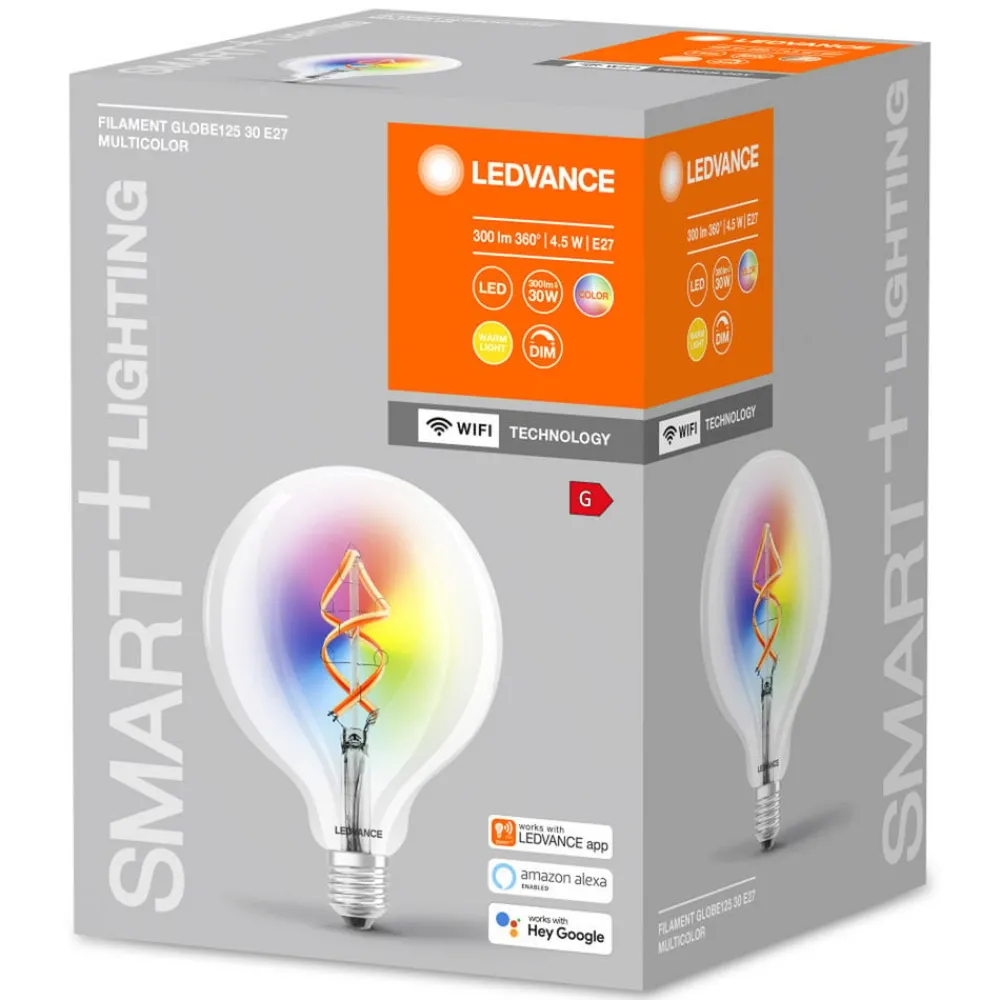 Dæmpbar Led-Pære|Filament Pære ^ LEDVANCE SMART+ WiFi Filament Globe RGBW E27 4,5 W