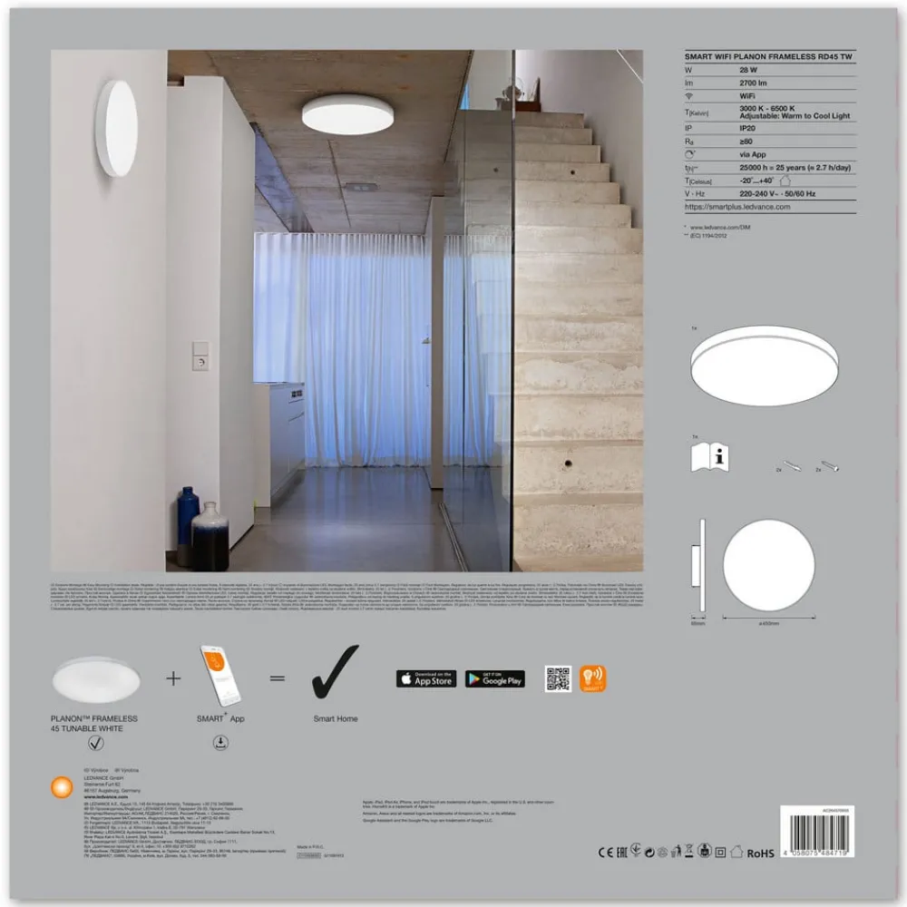 Arbejdsrum/Kontor ^ LEDVANCE SMART+ WiFi Planon LED-panel CCT Ø45cm