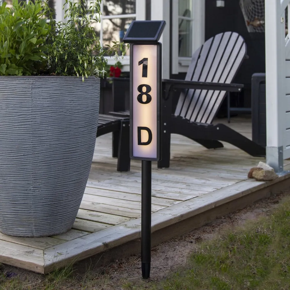 STAR TRADING Solcellelamper|Gadebelysning > LED-vejlampe solcelle Pathy med husnummer
