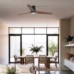 Loftventilatorer ^ FARO BARCELONA LED-ventilator Heywood L, sort/træfarvet, DC, støjsvag, CCT