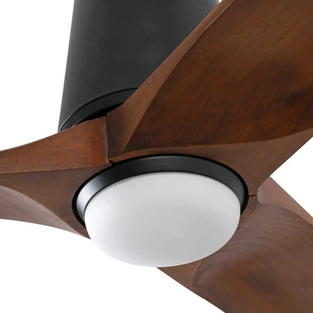 Loftventilatorer ^ FARO BARCELONA LED-ventilator Heywood L, sort/træfarvet, DC, støjsvag, CCT