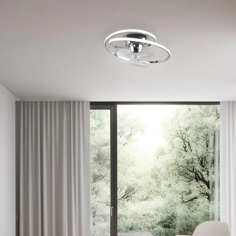 Reality Leuchten Loftventilatorer > LED-ventilator Umea, krom, DC, støjsvag, Ø 50 cm, CCT, fjernbetjening