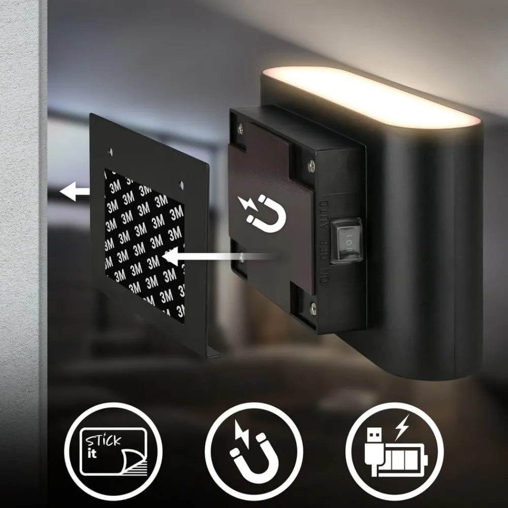 Væglamper|Væglamper ^ Briloner LED-væglampe Chat, sort, 16 cm, plast, sensor