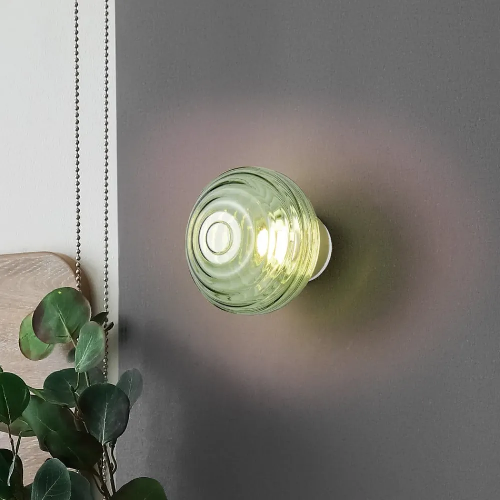 Reality Leuchten Væglamper > LED-væglampe Earl, messing/grøn, glas, Ø 15,5 cm