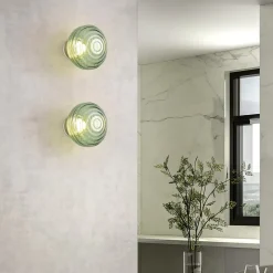 Reality Leuchten Væglamper > LED-væglampe Earl, messing/grøn, glas, Ø 15,5 cm