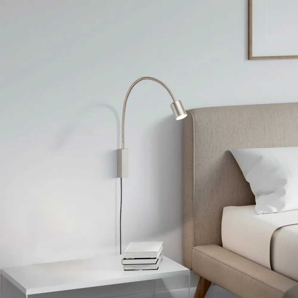 Væglamper|Væglamper ^ FISCHER & HONSEL LED-væglampe Justi, nikkelfarvet, højde 52 cm, metal