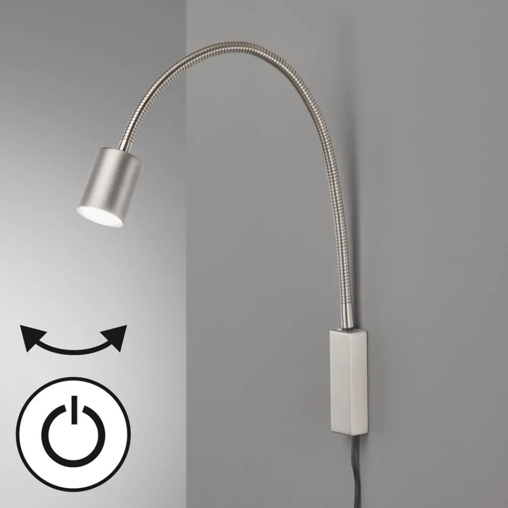 Væglamper|Væglamper ^ FISCHER & HONSEL LED-væglampe Justi, nikkelfarvet, højde 52 cm, metal