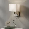 Væglamper|Væglamper ^ Searchlight LED-væglampe 6519 med LED-læselampe, satineret sølv