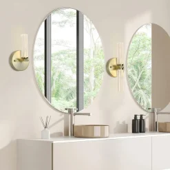 Væg- Og Spejllamper ^ Searchlight LED-væglampe til badeværelset Aberdeen, højde 24 cm, messingfarvet metal