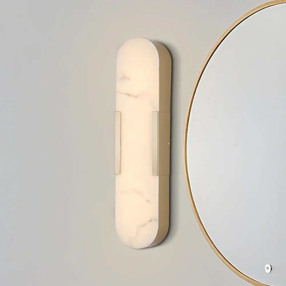 Væg- Og Spejllamper ^ Searchlight LED-væglampe til badeværelset Opaline Højde 50 cm guldfarvet metal/harpiks