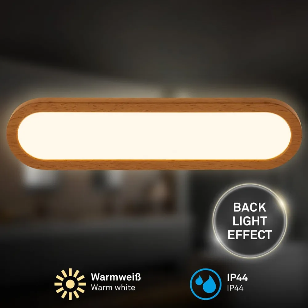 Briloner Væg- Og Spejllamper > LED-væglampe til badeværelset Pil, træfarvet, bredde 35 cm, plast