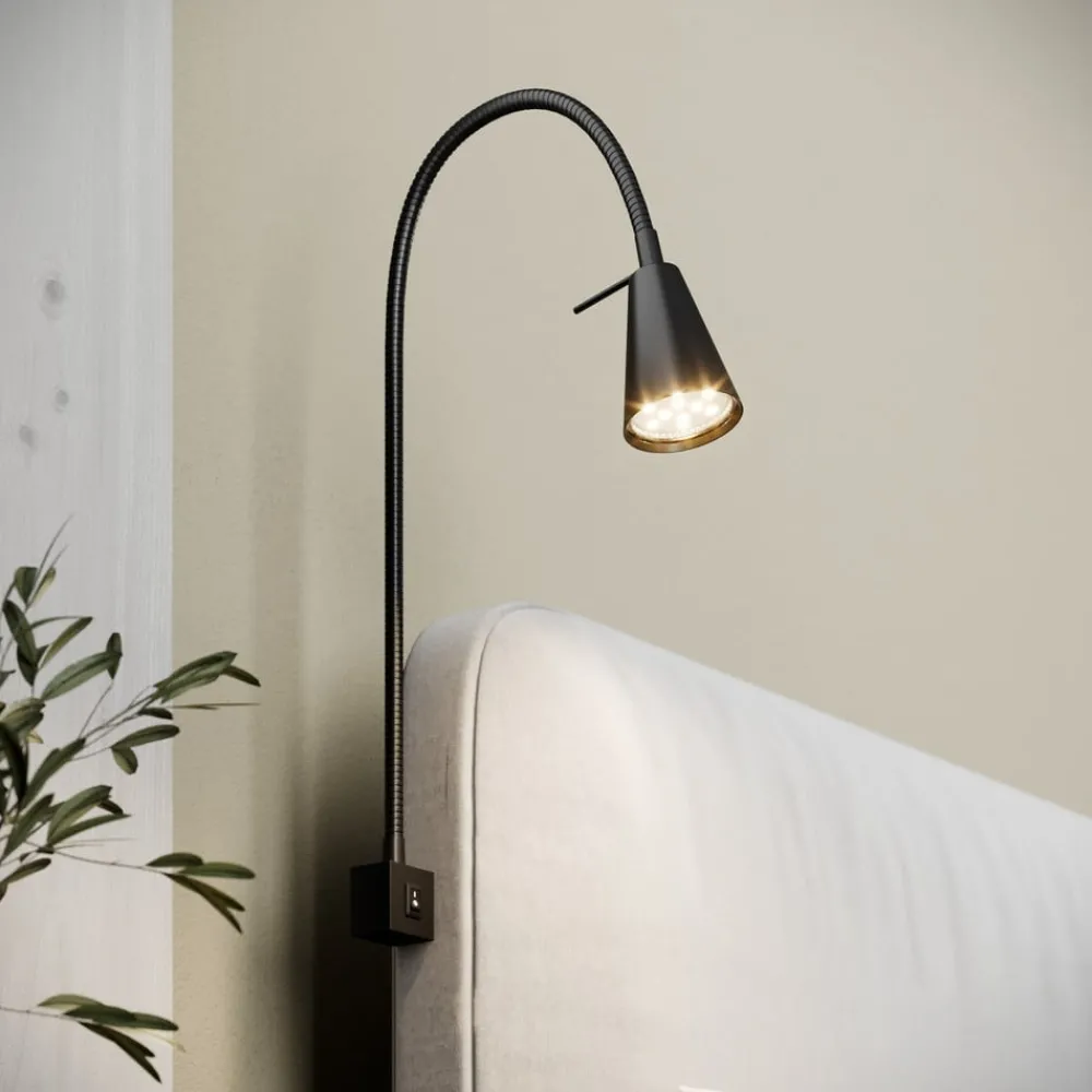 Underskabsbelysning|Væglamper ^ Briloner LED-væglampe Tuso, sort, sengemontering, metal