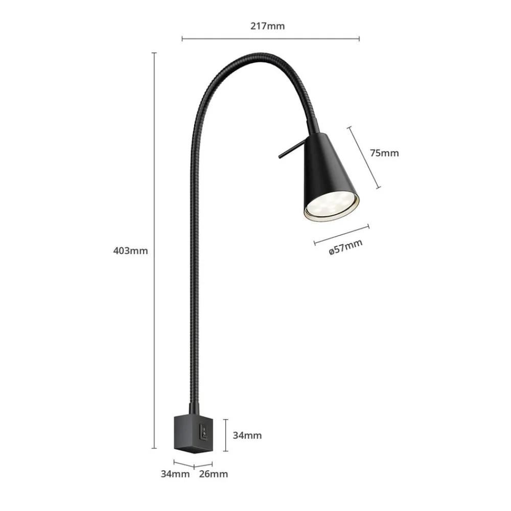 Underskabsbelysning|Væglamper ^ Briloner LED-væglampe Tuso, sort, sengemontering, metal