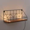 Væglamper ^ JUST LIGHT. GmbH LED-væglystavle med træhylde, 45x15cm
