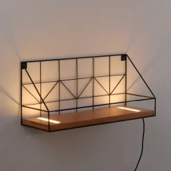 Væglamper ^ JUST LIGHT. GmbH LED-væglystavle med træhylde, 45x15cm