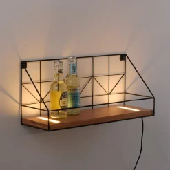 Væglamper ^ JUST LIGHT. GmbH LED-væglystavle med træhylde, 45x15cm