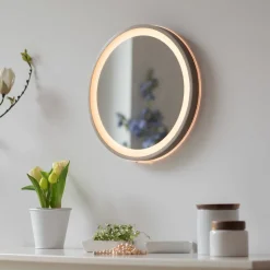 Paul Neuhaus Møbel Og Interiør > LED-vægspegel VIDRO, bronze, Ø 36 cm, powerbank, afbryder