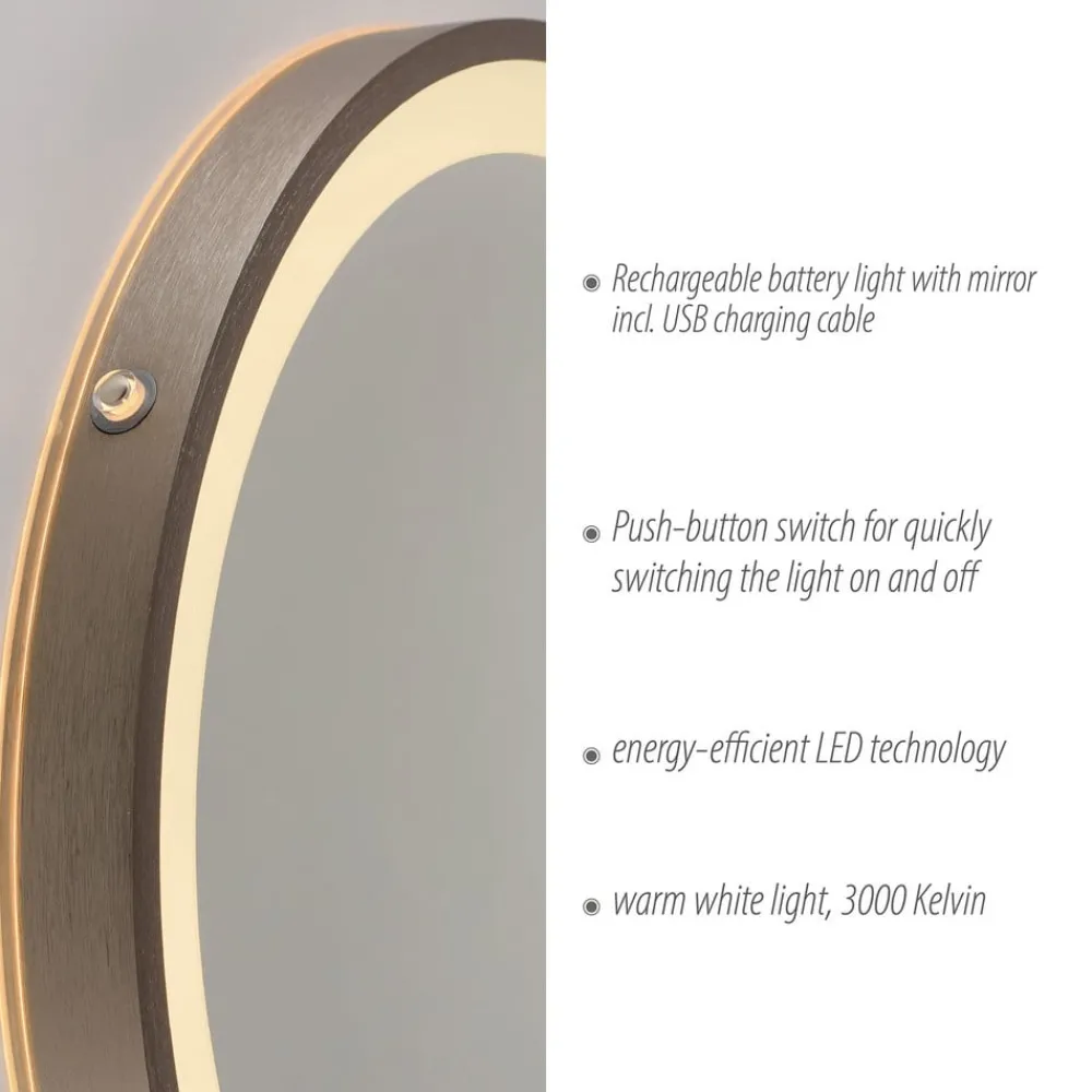 Paul Neuhaus Møbel Og Interiør > LED-vægspegel VIDRO, bronze, Ø 36 cm, powerbank, afbryder