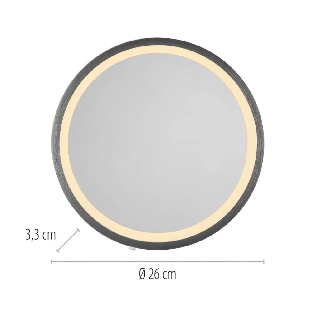Paul Neuhaus Møbel Og Interiør > LED-vægspegel VIDRO, grå, Ø 26 cm, powerbank, afbryder