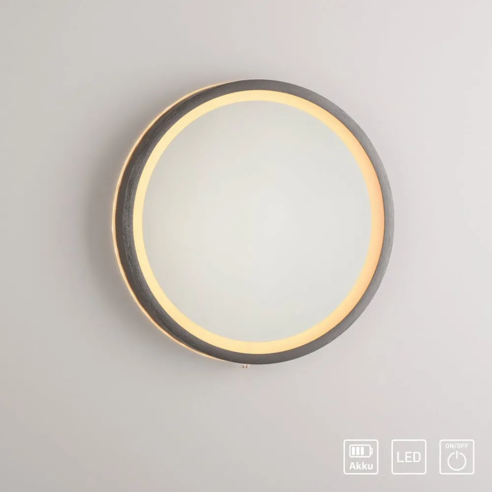 Paul Neuhaus Møbel Og Interiør > LED-vægspegel VIDRO, grå, Ø 26 cm, powerbank, afbryder