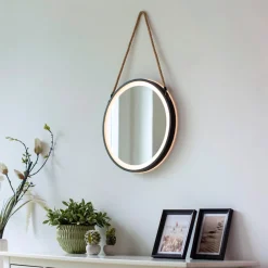 Møbel Og Interiør ^ Paul Neuhaus LED-vægspegel VIDRO, sort, Ø 40 cm, powerbank, hængende