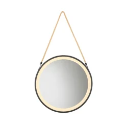 Møbel Og Interiør ^ Paul Neuhaus LED-vægspegel VIDRO, sort, Ø 40 cm, powerbank, hængende