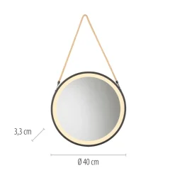 Møbel Og Interiør ^ Paul Neuhaus LED-vægspegel VIDRO, sort, Ø 40 cm, powerbank, hængende