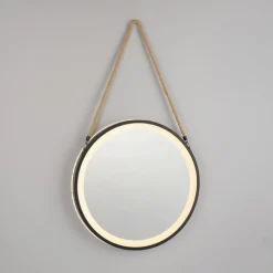 Møbel Og Interiør ^ Paul Neuhaus LED-vægspegel VIDRO, sort, Ø 40 cm, powerbank, hængende