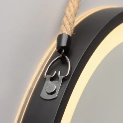 Møbel Og Interiør ^ Paul Neuhaus LED-vægspegel VIDRO, sort, Ø 40 cm, powerbank, hængende