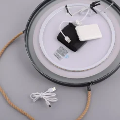 Møbel Og Interiør ^ Paul Neuhaus LED-vægspegel VIDRO, sort, Ø 40 cm, powerbank, hængende