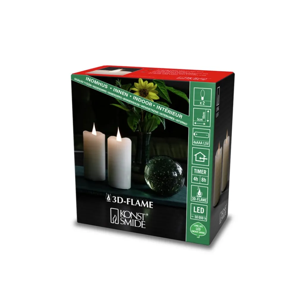 Konstsmide Christmas Dekorationsbelysning|Julepynt > LED-vokslys creme, lysfarve ravgul, Ø 7,5 cm 2 stk