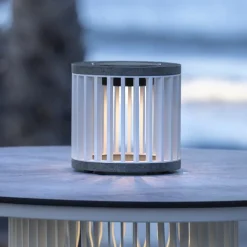 Les Jardins Solcellelamper > LED-solcellebordlampe Halo, hvid, aluminium/granit