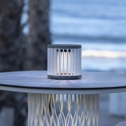 Les Jardins Solcellelamper > LED-solcellebordlampe Halo, hvid, aluminium/granit