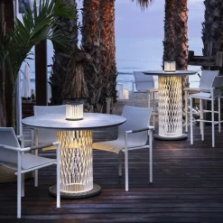 Les Jardins Solcellelamper > LED-solcellebordlampe Halo, hvid, aluminium/granit