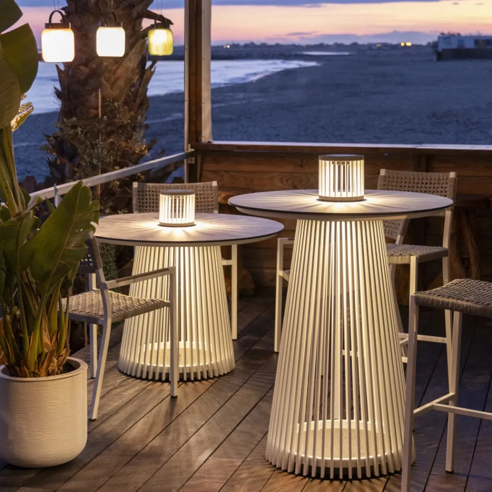 Les Jardins Solcellelamper > LED-solcellebordlampe Halo, hvid, aluminium/granit