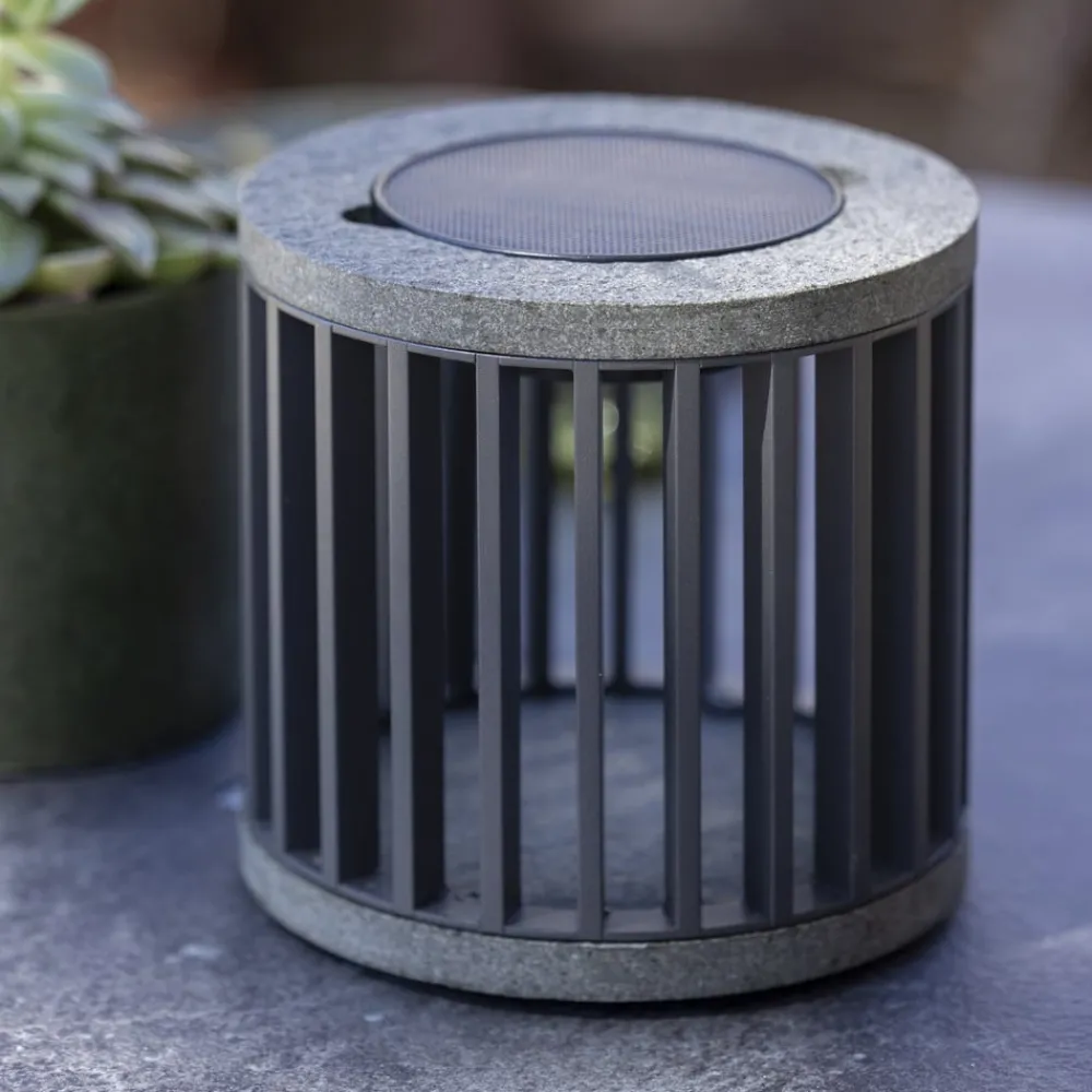 Les Jardins Solcellelamper > LED-solcellebordlampe Halo, grå, aluminium/granit