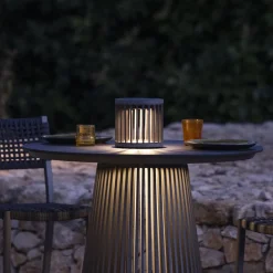Les Jardins Solcellelamper > LED-solcellebordlampe Halo, grå, aluminium/granit