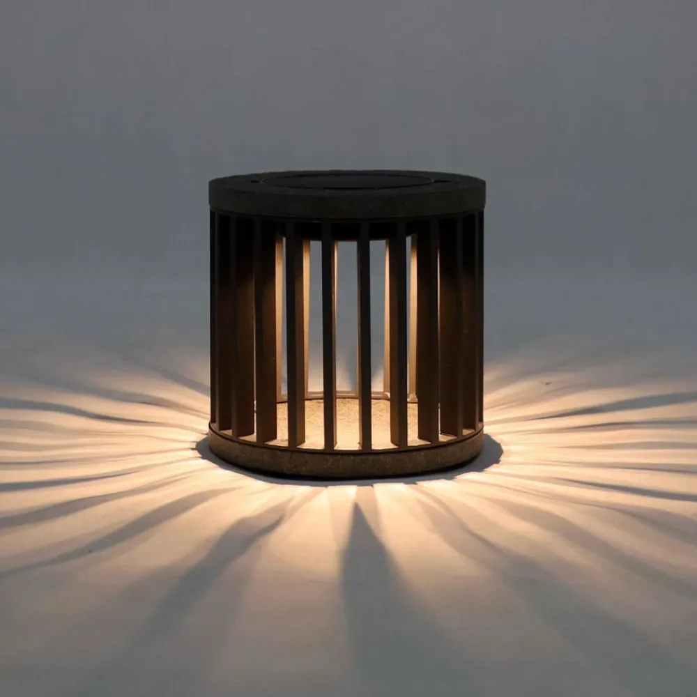 Les Jardins Solcellelamper > LED-solcellebordlampe Halo, grå, aluminium/granit