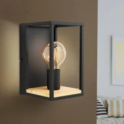 EGLO Væglamper > Libertad væglampe, bredde 14 cm, sort/træ, stål