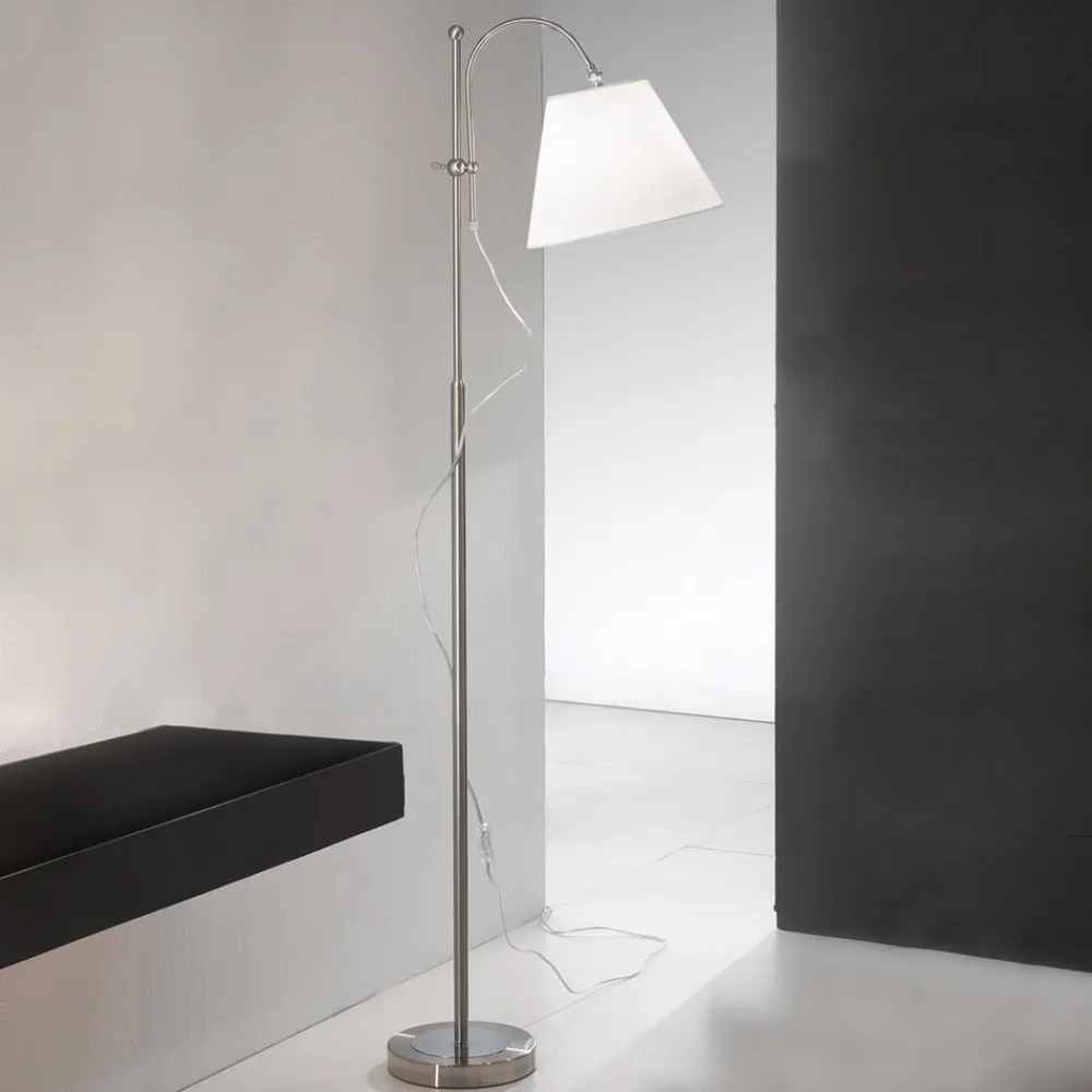 Gulvlamper|Gulvlamper ^ ORION Lilly tekstil-gulvlampe, nikkel, højdejusterbar