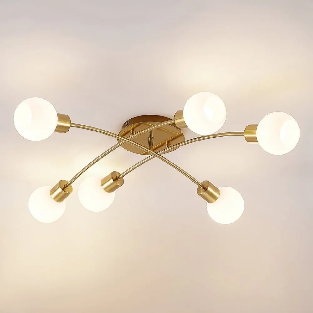 Loftlamper|Pendellamper ^ Lindby Agmar loftlampe, 6 lyskilder, messing