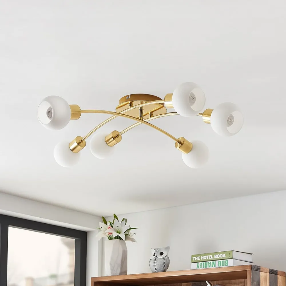 Loftlamper|Pendellamper ^ Lindby Agmar loftlampe, 6 lyskilder, messing